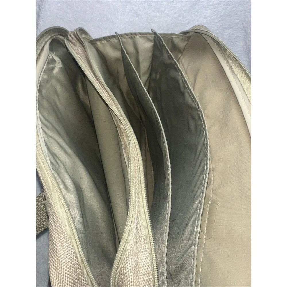 London Fog Messenger Laptop Bag Khaki Canvas W/Shoulder Strap 4 Zipper Pockets